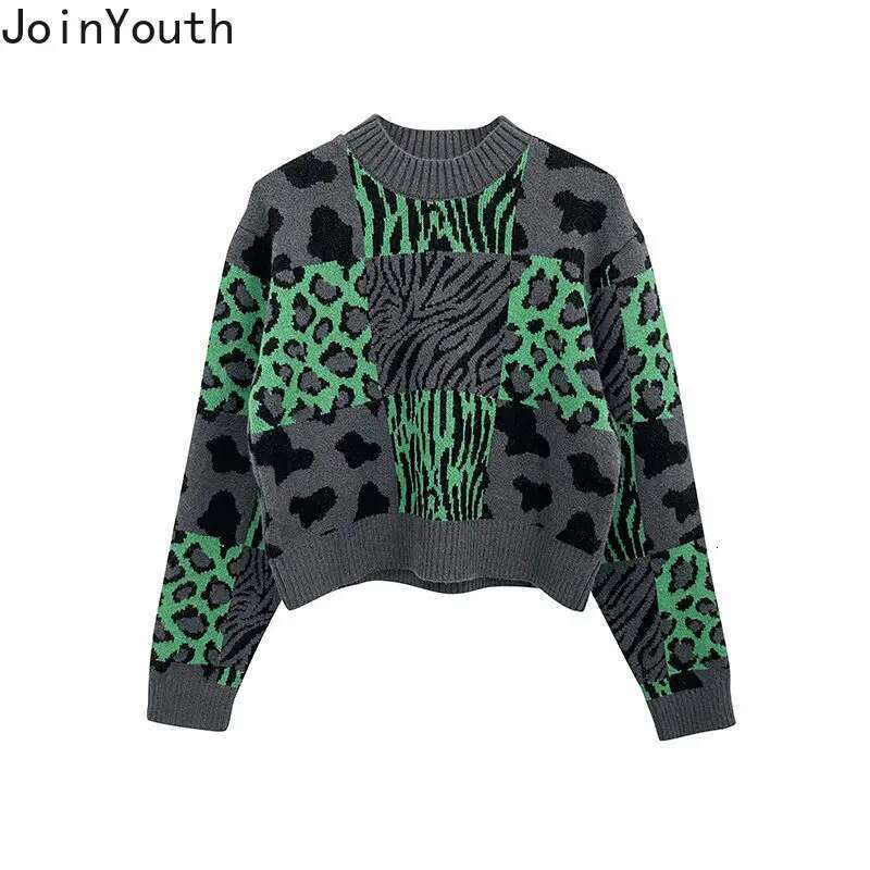 2025 Fall Clothing Pullovers Fashion Tops for Women Vintage Leopard Print Knit Sweaters Korean Loose Jumper Sueter De Mujer