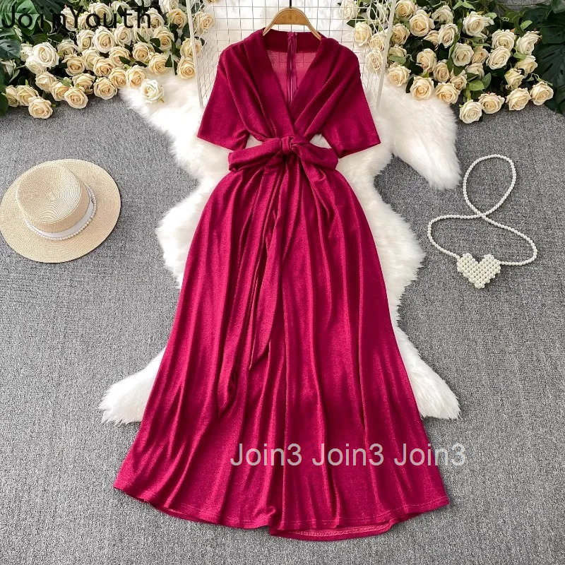 Maxi Dress for Women Bandage Slim Waist Tunic Robe Femme V-neck Short Sleeve Big Swing Summer Dresses 2025 Vestidos De Mujer