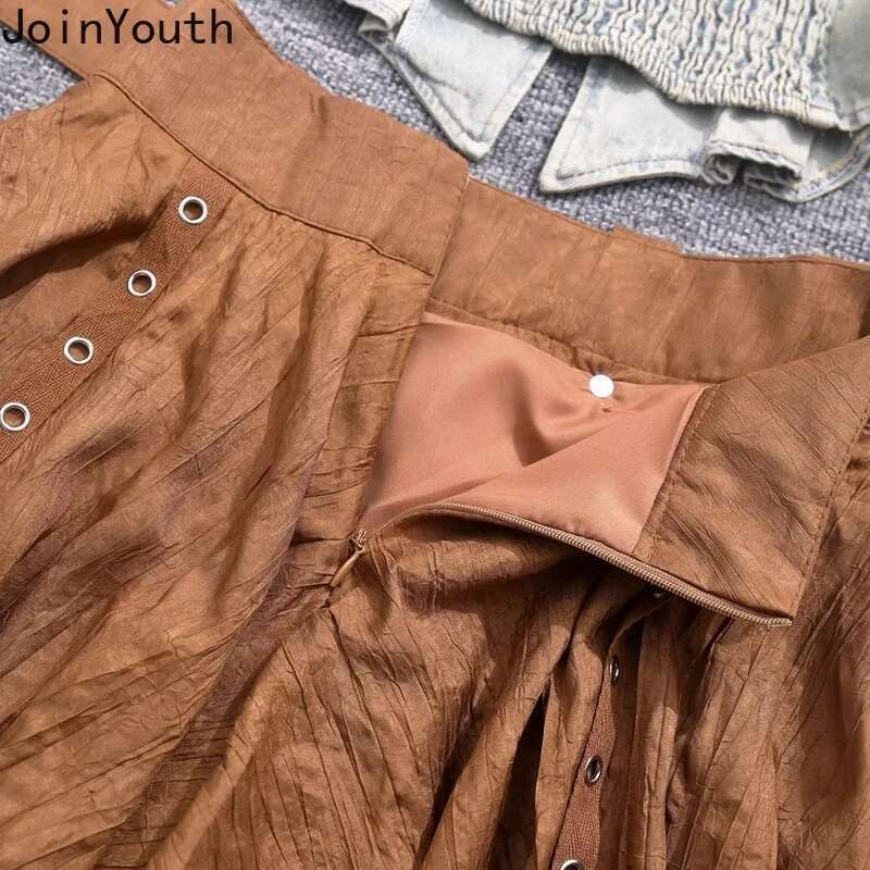 Skirt Suit Women Clothes Two Piece Sets Rivet V-neck Denim Crop Tops Irregular A-line Mini Skirts Outfits Summer Sexy Y2k Set