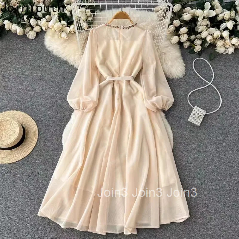 2025 Vestidos De Mujer Embroidery Maxi Dress Women Clothing O-neck Beading Slim Waist Robe Femme Chic Vintage Summer Dresses