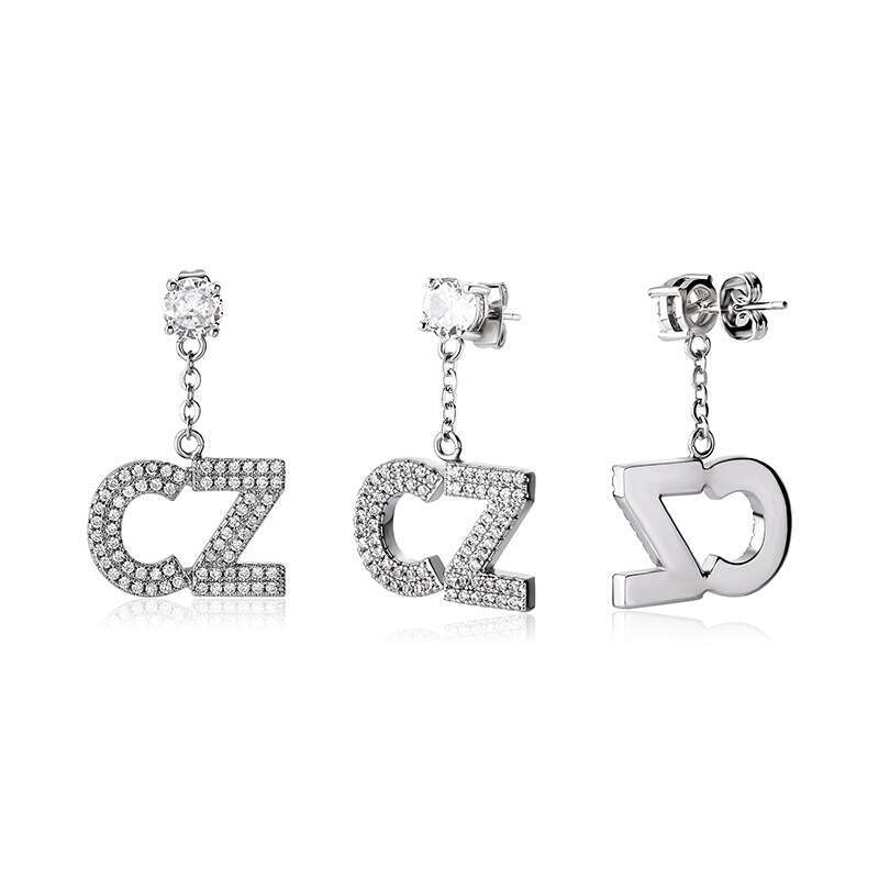 Jin Ao Creative Earrings Letter Combination Studs INS Women Summer High-end Sense Sier Needle Light Personality Ear Jewelry