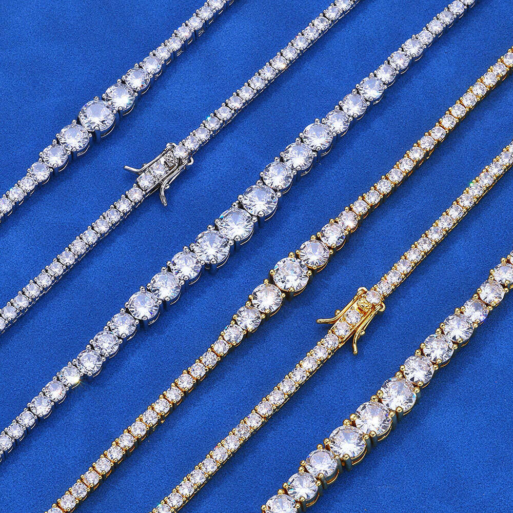 New Gradient Zircon Tennis Chain Hip-Hop Trendy Brand Personality Jewelry Unisex Necklace Accessories 207e