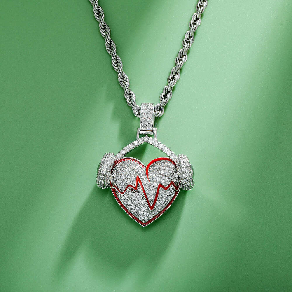 Jin Ao New Full Dia Hip-Hop Pendant Heartbeat Heart Couple Necklace Trendy Jewelry Accessories