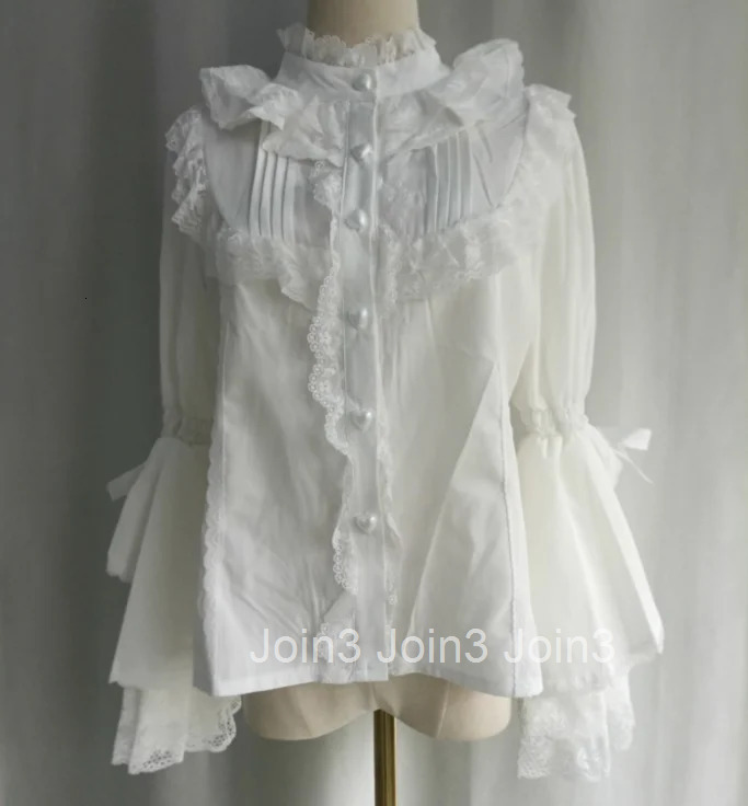 Lolita Style White Blouses Women Clothing Stand Neck Flare Sleeve Sweet Shirts Patchwork Lace Ruffles Tops 2025 Camisas De Mujer