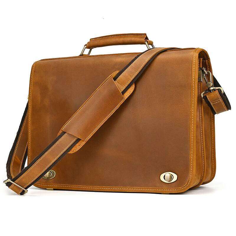 Customize Genuine Laptop Business Travel Briefcase Shoulder Dual Use Men Leather Bags For Office Work Tote Bag