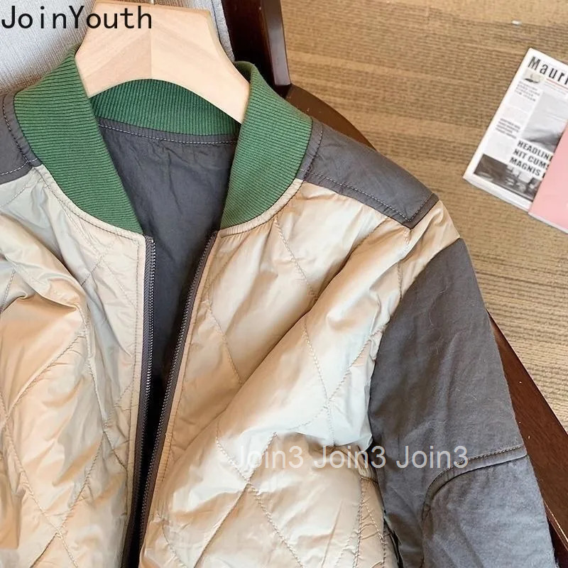 Patchwork Vintage Parkas Winter Clothes Women Fashion Jackets Contrast Color Casual Outwear Thick Coats Y2k Tops 2025 Ropa Mujer