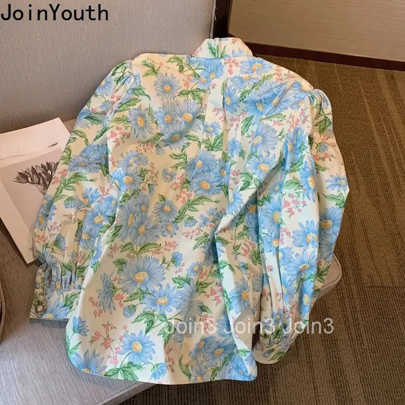 Vintage Blouse Women Clothing Fashion Floral Summer Shirts Stand Neck Long Sleeve Blouses Tops 2025 Blusas Mujer De Moda 27p094