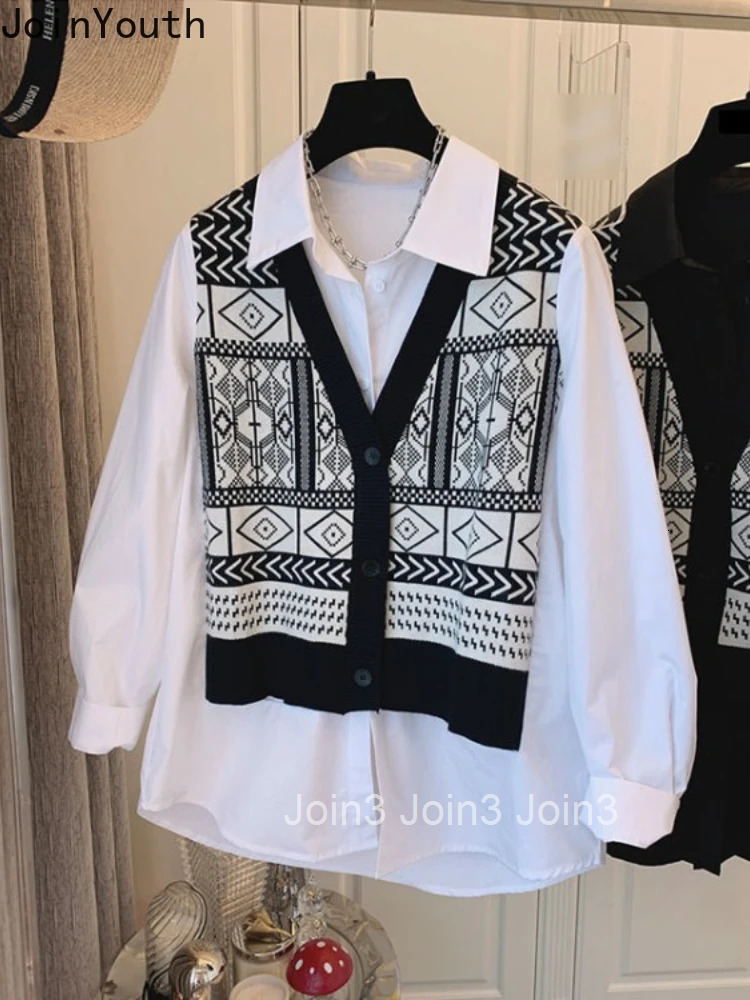 Oversized Blouse Women Clothing 2025 Blusas Mujer De Moda Patchwork Print Chic Fake Two Shirts Vintage Fashion Blouses Tops