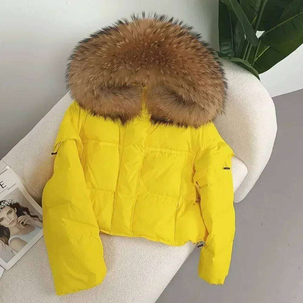 Designer Leisure High Quality Real Raccoon Fur Collar Hooded Detachable Sleeve Jacket Duck Down Loose Fashionable Streetwear Outerwear Autumn Winter W