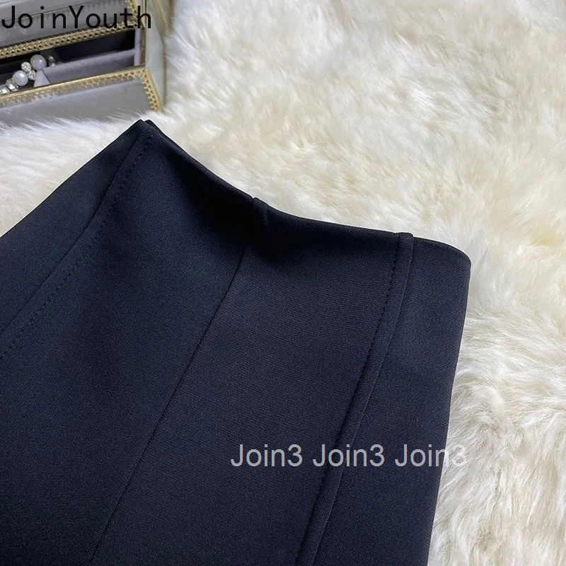 2022 New Bottoms Fashion Plare Pants for Women High Waist Slim Fit Black Trousers Simple Thicked Split Vintage Pantalon Femme