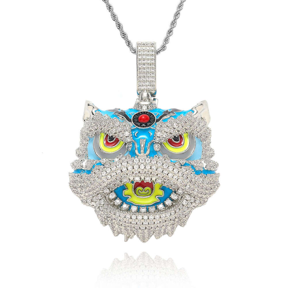 National Trend New Dance Pendant Hip Hop Copper Inlaid Zircon Colorful Lion Head Necklace Trendy Accessories 5edd