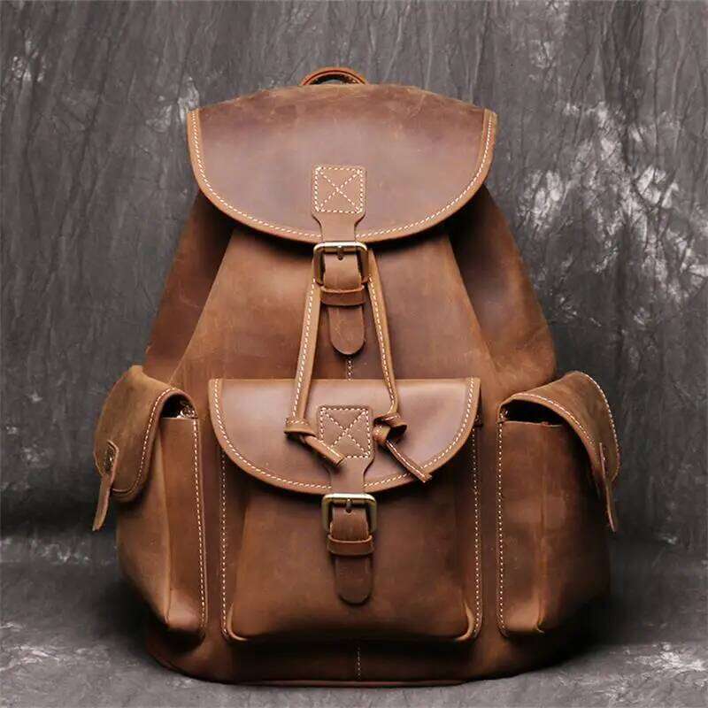 Men's Women's Crazy Horse Backpacks Vintage Genuine Laptop Men Women Unisex Bapacks Cow Leather School Bag