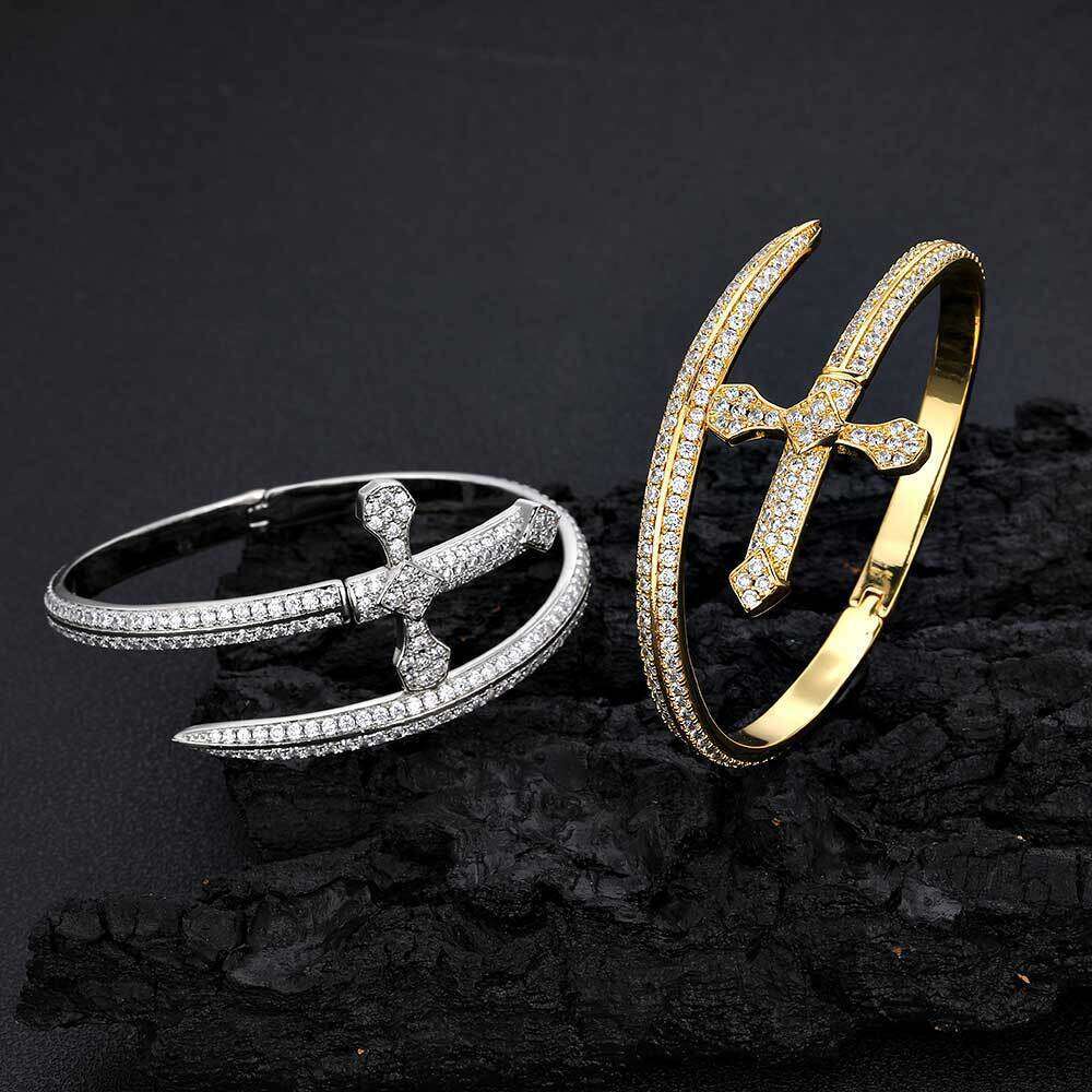 Hip Hop Sword of Justice Cross Trendy Brand Personality Men's Zircon Bracelet High-end Jewelry be3a