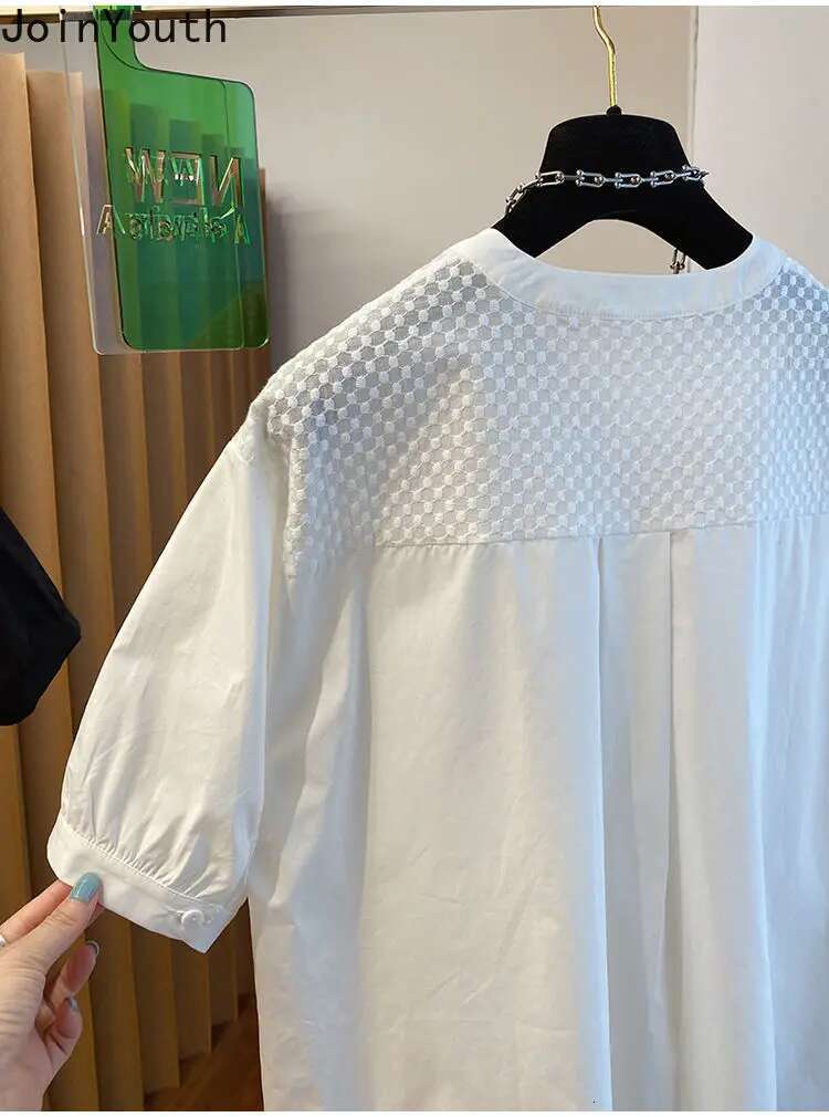 2025 Blusas Mujer De Moda White Women Blouse O-neck Patchwork Puff Sleeve Oversized Tops Vintage Irregular Summer Blouses Shirts