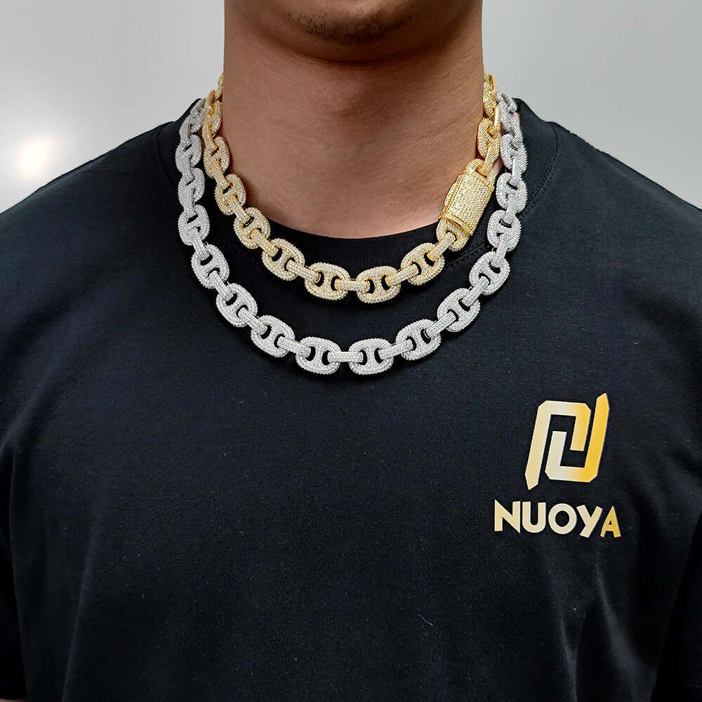 Hip Hop 16mm Pig Nose Bubble Cuban Chain Zircon Jewelry Accessories Men's Necklace 83d3