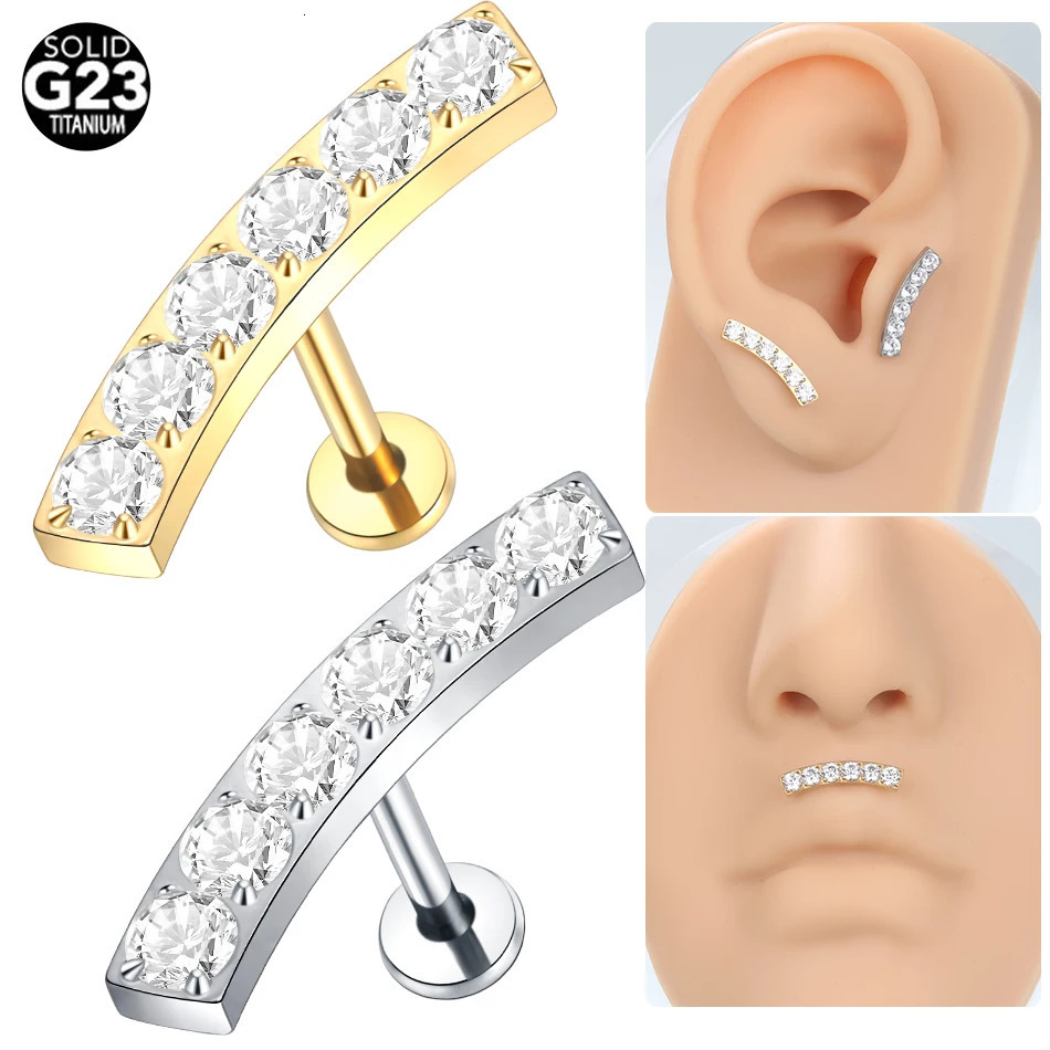 1PC Zircon Labret Piercings Lip Rings Gold Color CZ Cartilage Helix Lobe Conch Earring Stud Piercing Jewelry 16G 250613