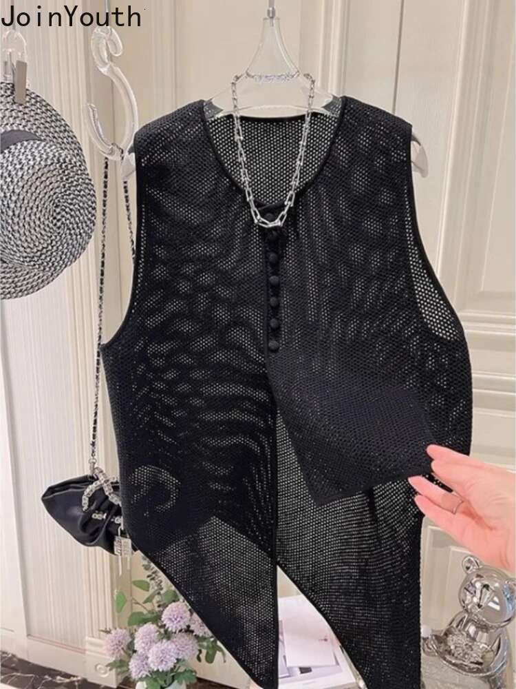Summer Tanks Women Clothing Fashion Korean Waistcoats Thin Irregular Hollow Out Vest Coats Ropa Mujer Vintage Oversized Tops