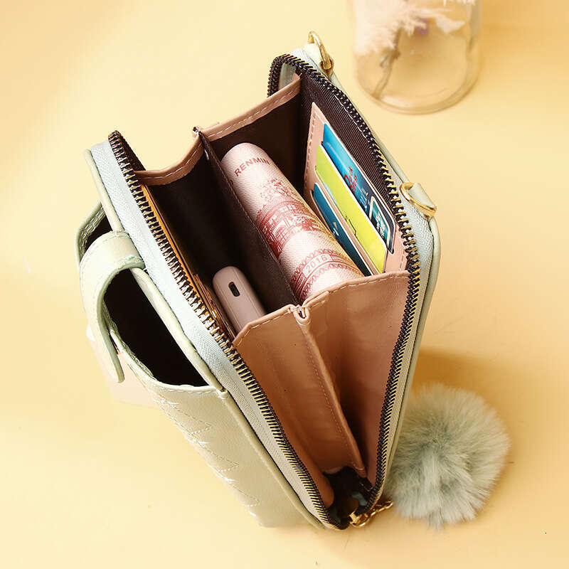 Phone for Women Korean Style Crossbody Large Capacity Ladies Wallet with Zipper Soft Leather Shoulder Bag