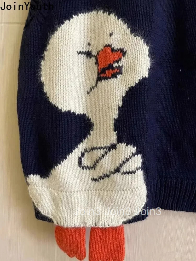 Cartoon Duck Vest Womens Clothing Casual O-neck Sleeveless Tanks 2025 Ropa Mujer Fashion Knitted Vintage Waistcoat Crop Tops