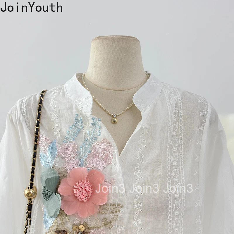 Chic Blouses 2025 Women Clothing Camisas De Mujer 3D Floral Lantern Sleeve Summer Shirts Embroidery Hollow Out White Tops Female