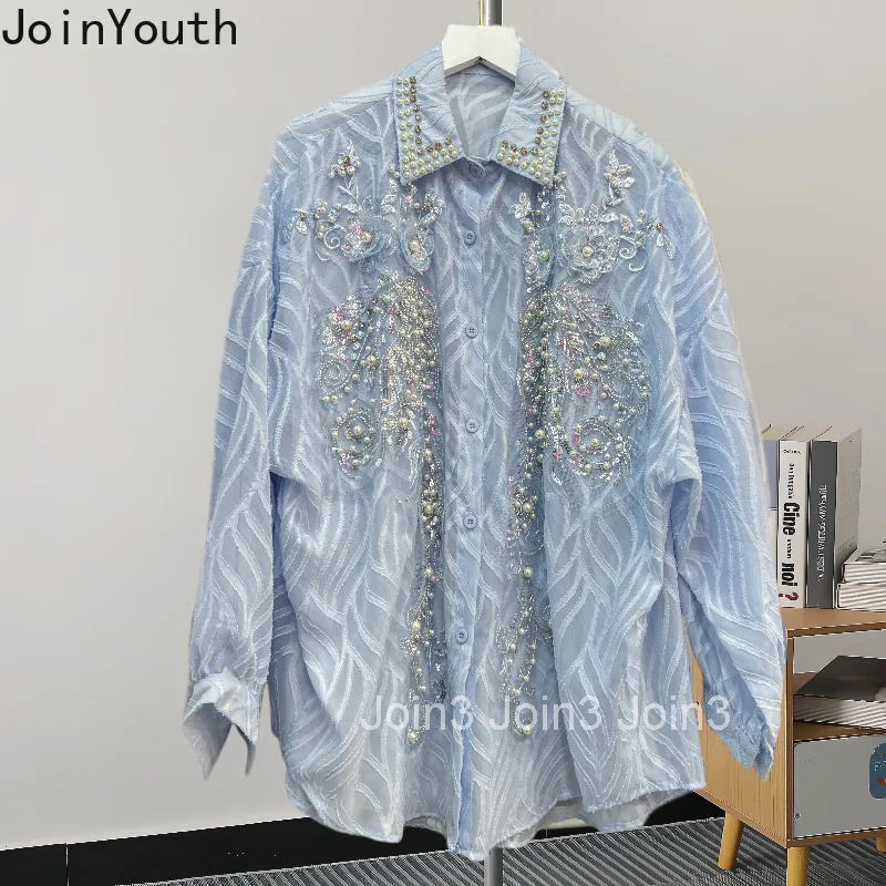 Heavy Beading Blouse Womens Clothing Long Sleeve Loose Korean Shirts 2025 Blusas Mujer De Moda Temperament Blouses Tops 63c893