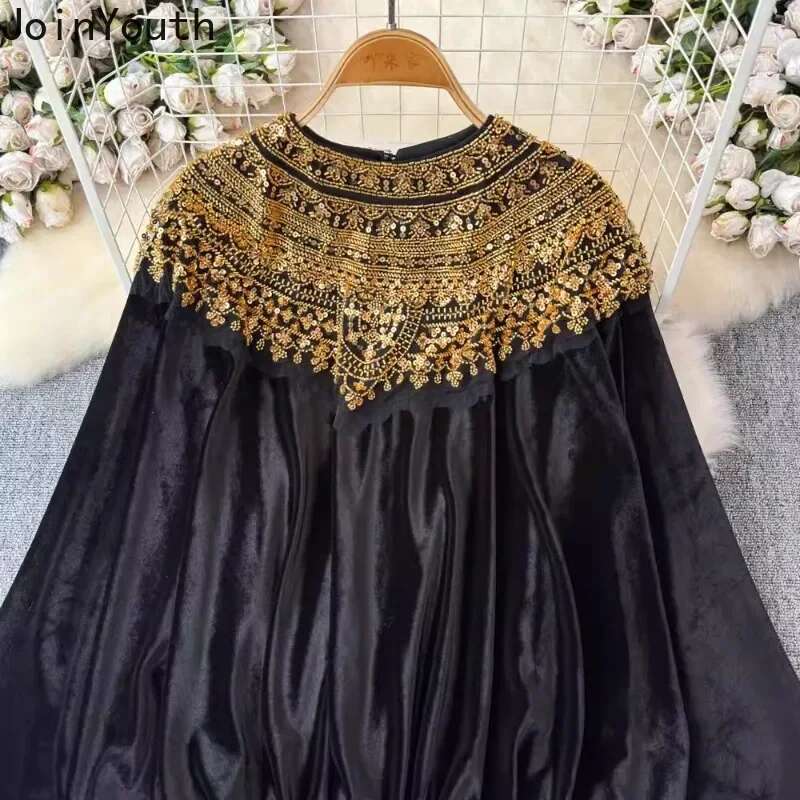 Vintage Blouses Womens Clothing Sequin Velvet Shirts 2025 Blusas De Mujer Temperament Lady Tops Loose Fashion Korean Blouse