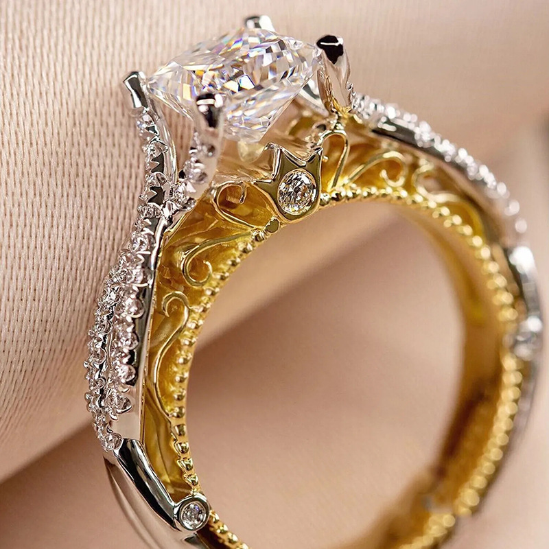 Choucong Elegant Wedding Rings Vintage Jewelry 18k Gold Fill Princess Cut White 5A Cubic Zircon CZ Diamond Court Party Hypoallergenic Women Bdidal Rin