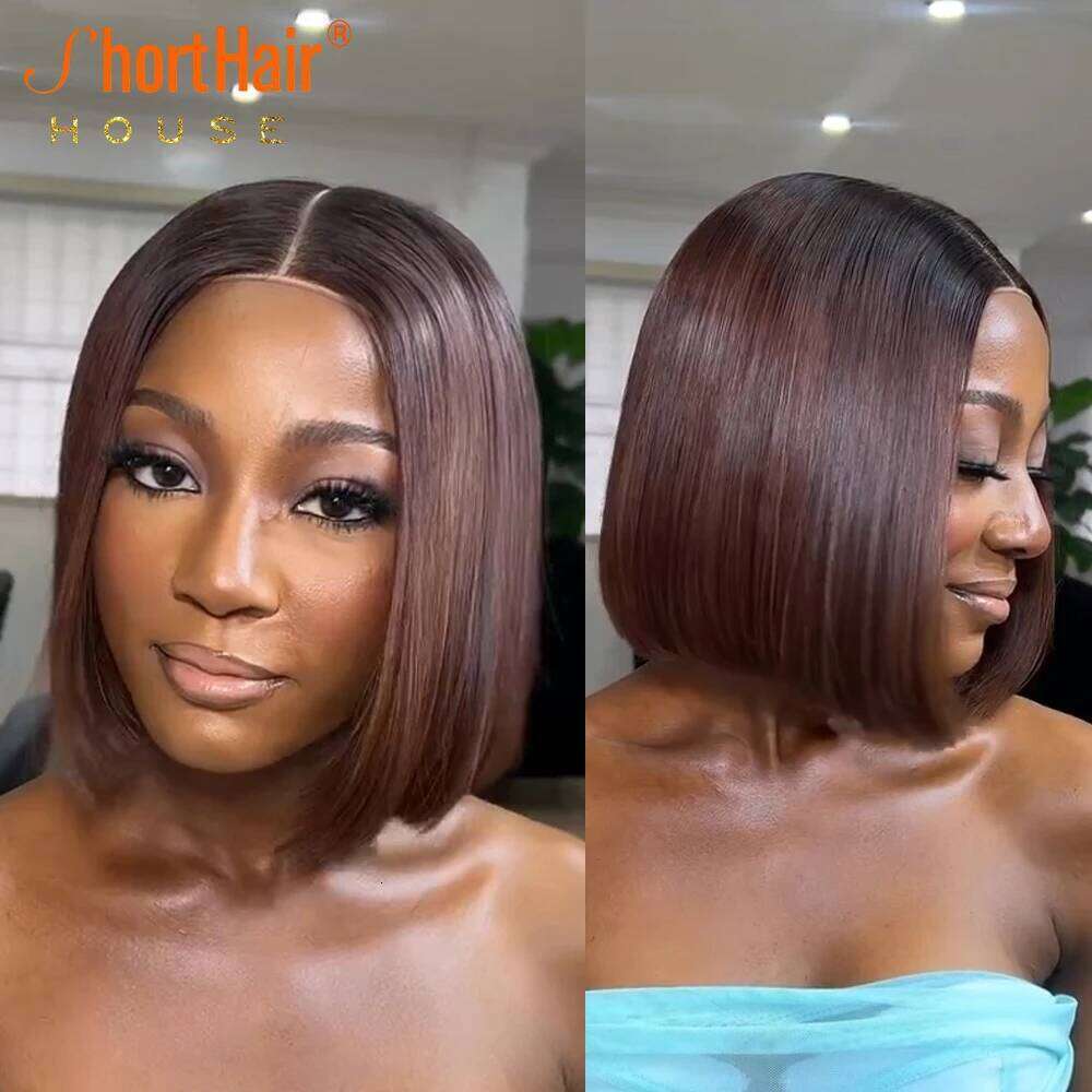 Caramel Short 4x4 Lace Closure Brazilian PrePlucked Best Human Hair Brown Blonde 13x4 Straight Bob Wigs