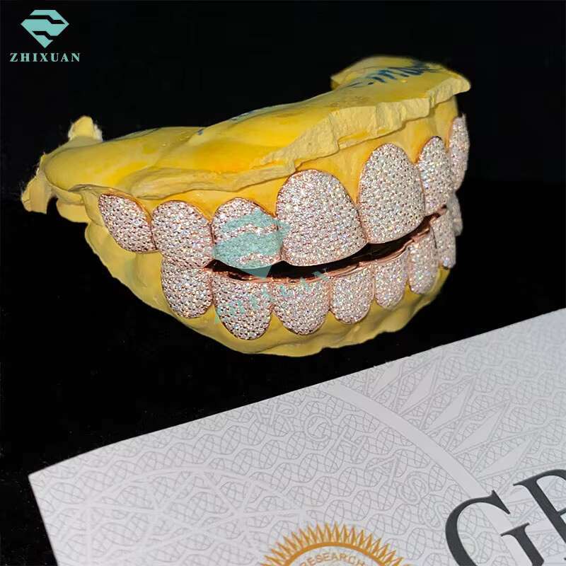 Hiphop Jewelry 925 Sterling Silver Gold Plated Custom Diamond Grillz for Teeth Iced Out VVS Moissanite Grills