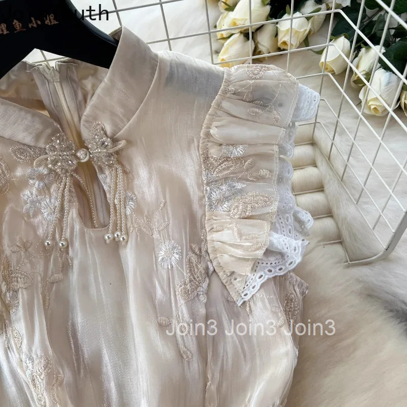Chinese Style Dress for Women 2024 Vestidos De Mujer Sleeveless Tunic Temperament Robe Femme Beading Embroidery Summer Dresses