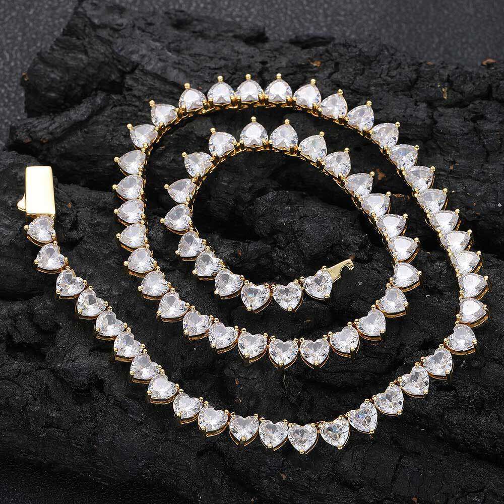 6mm Spring Buckle Heart Zircon Tennis Chain Hip-Hop Men's Necklace Trendy Brand Personality Bracelet Accessories b9b3