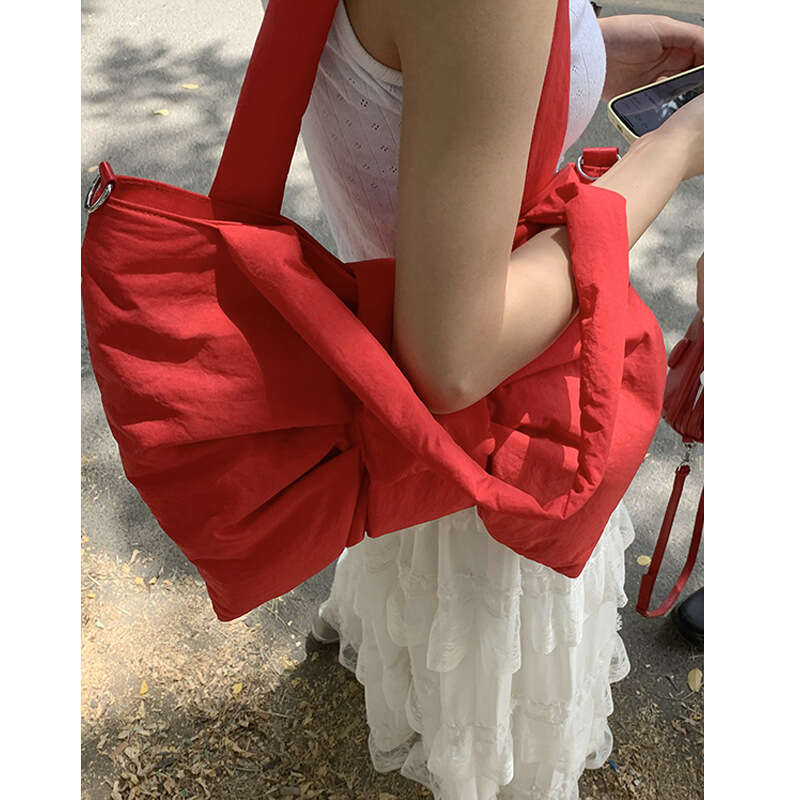 Korean Style Fashion Bow Nylon designer bag Canvas for Women Summer 2024 New Down Large Capacity Underarm Bag