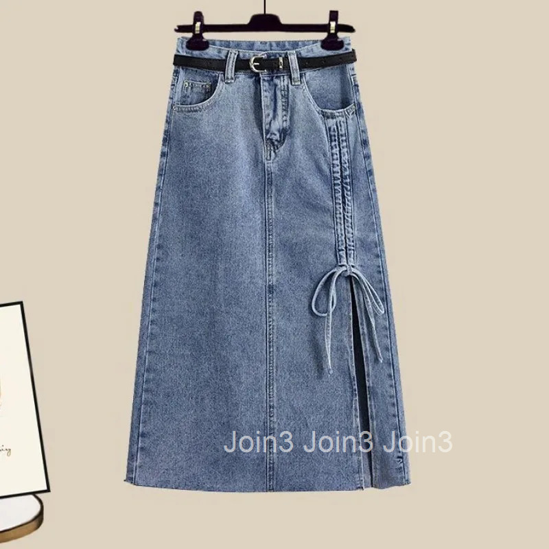 Y2k Fashion Skirt Outfits 3 Piece Sets Womens Clothing Tunic Girdle Slim Waist Shirt High Waist Drawstring Denim Skirts Suit