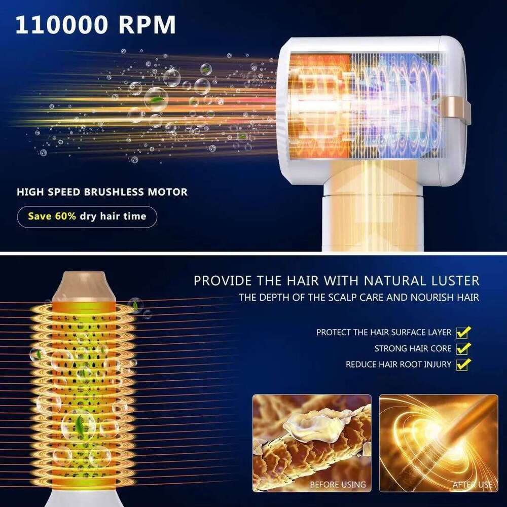 7 In 1 Brush Brushless High Speed With Diffuser Ionic Blow Dryer Hot Air Styling Comb Hair Curler