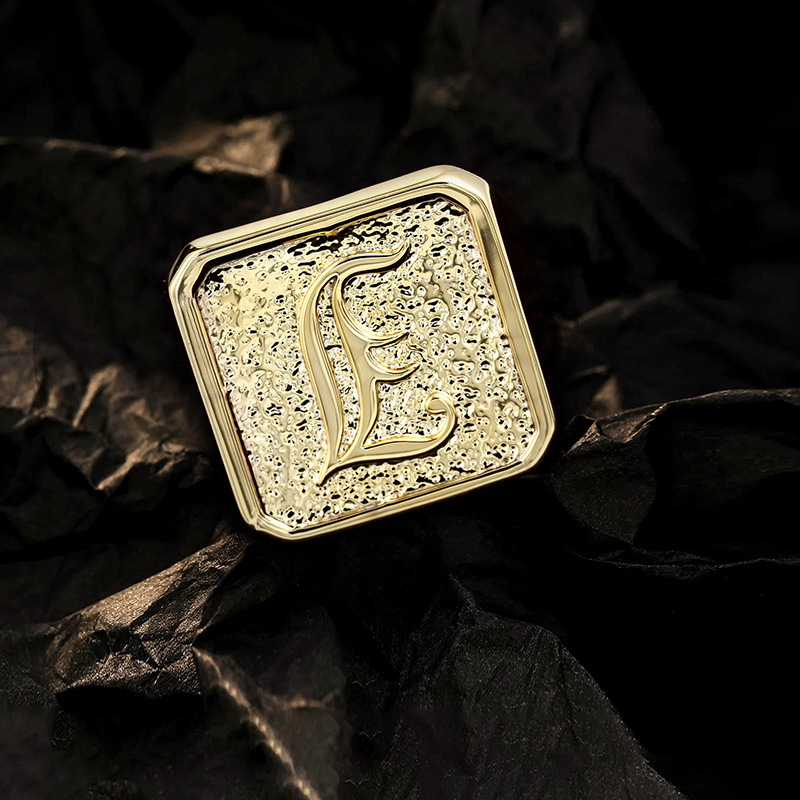 Luxury Jewelry Gold Inlaid Square Letter A Ring Fashion Hip Hop Street Style Wide Band Bold Cool Finger Ring