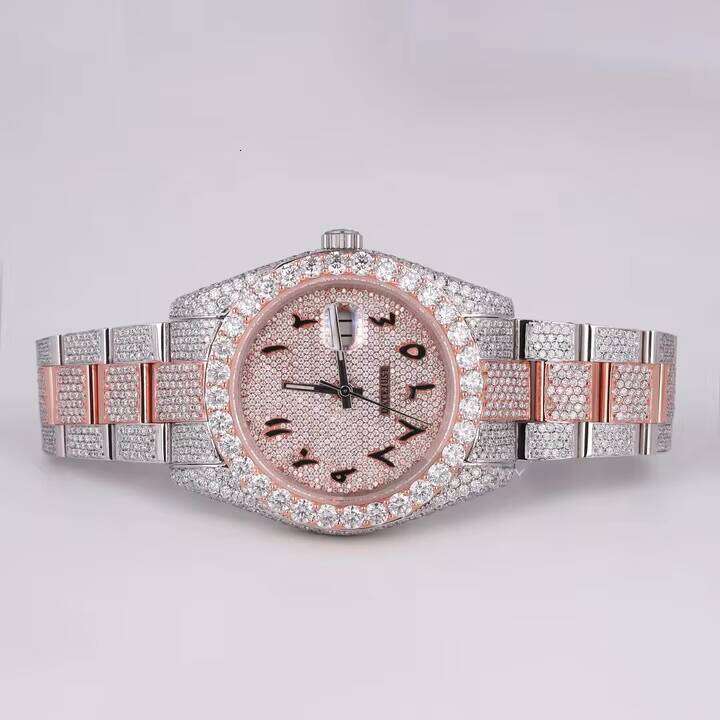 Luxury Hip Hop Watch for Men with Moissanite Diamonds in 14K Rose Gold and Sterling Silver Iced Out VVS Dia Jewelry Wr