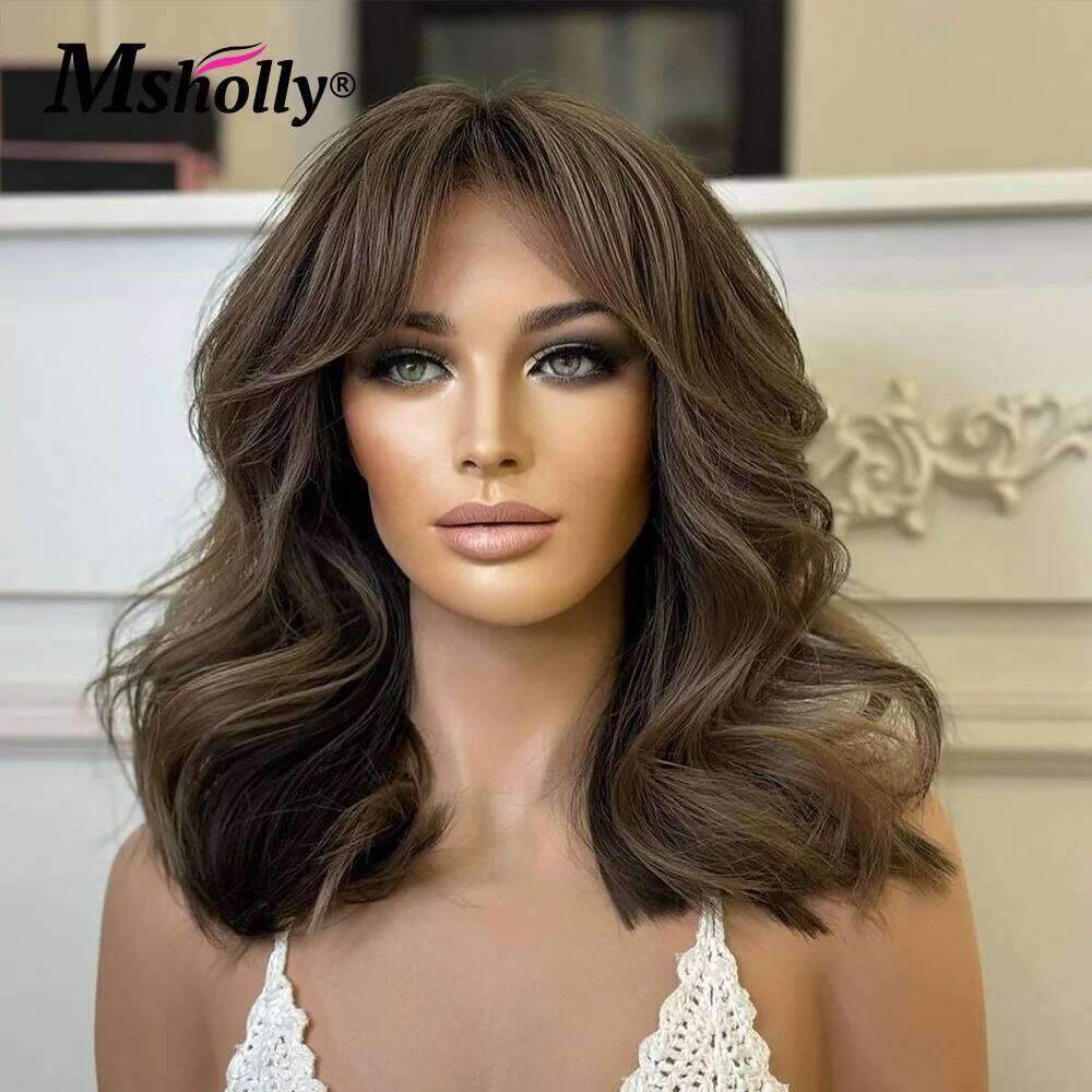 Chocolate Brown Short Wig Transaprent 13x4 Lace Front Human Hair Brazilian Preplucked Body Wave Bob Cut Wigs