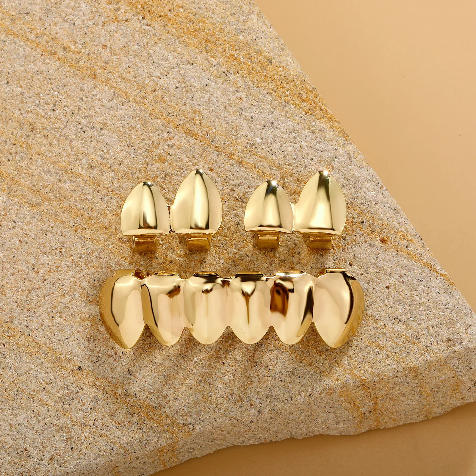 RACHELZ DIY Glossy Teeth Hip Hop Gold Silver Color Top Bottom Tooth Caps For Women Men Jewelry Halloween Cosplay Gift 250613