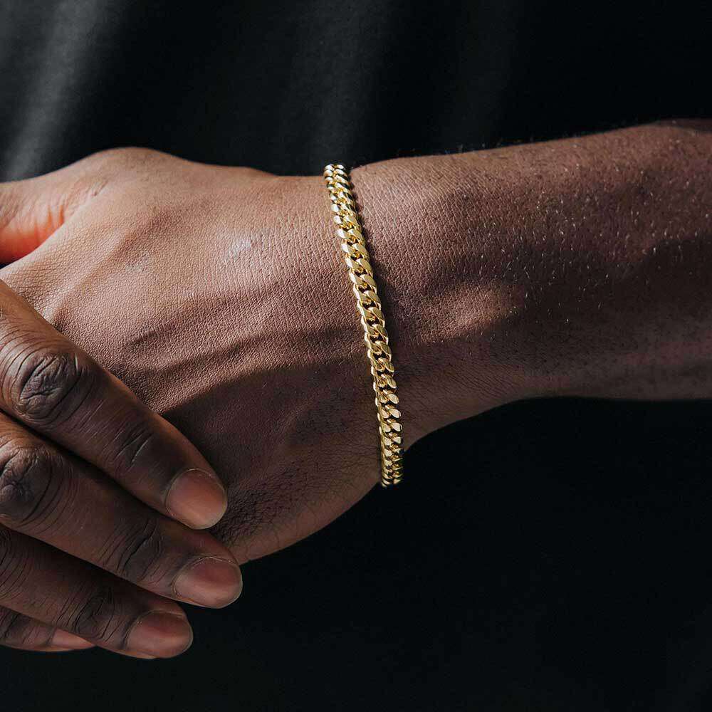 Stainless Round Polished Encrypted Cuban Chain Hip Hop Men's Titanium Steel Gold Bracelet 8f95