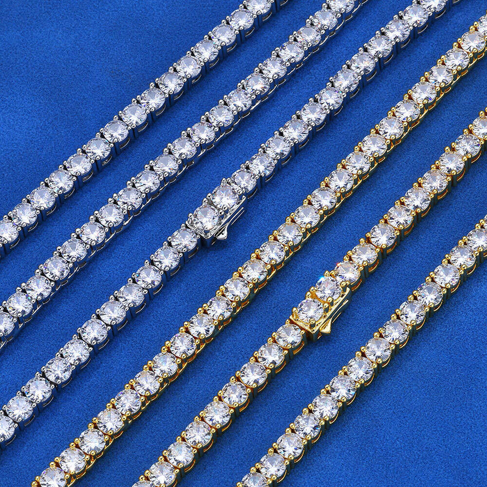 Dia-Studded Spring Clasp Tennis Chain Zircon Men's Necklace Trendy Brand Personality Hip Hop Bracelet Jewelry 1d83