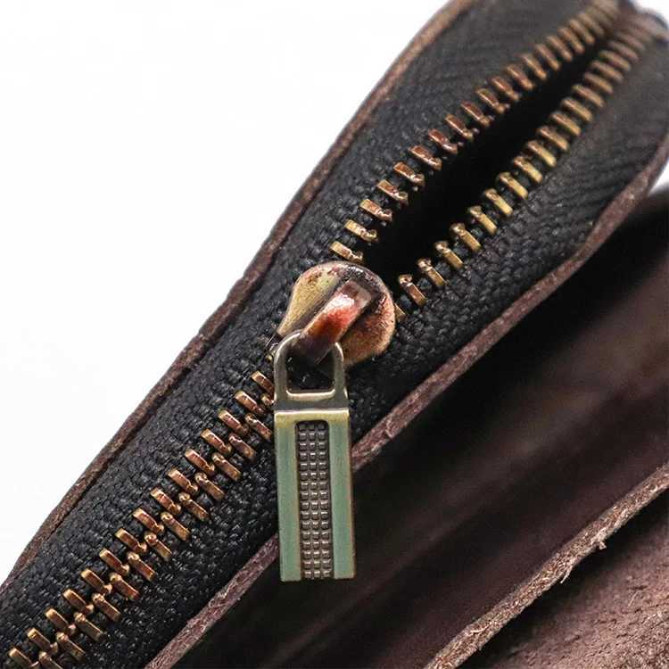 Genuine Leather Wallet For Men Women Vintage Handmade Short Small Mens Purse Card Holder With Zipper Coin Pocket Money Bag Z250621