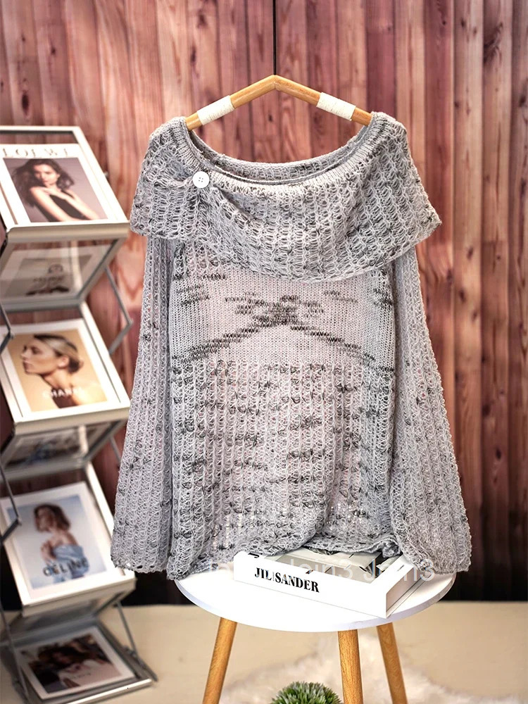 Fashion Tops Sueter Mujer Knitting Pullovers Womens Clothing Slash Neck Jumper Hollow Out Casual Chic Sweater Tops Pull Femme