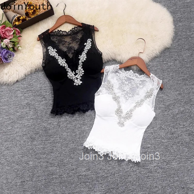 2 Piece Set Temperament Women Clothes Patchwork Lace Diamond Vest Single Breasted High Waist Wide Leg Shorts Suit Summer Outfits