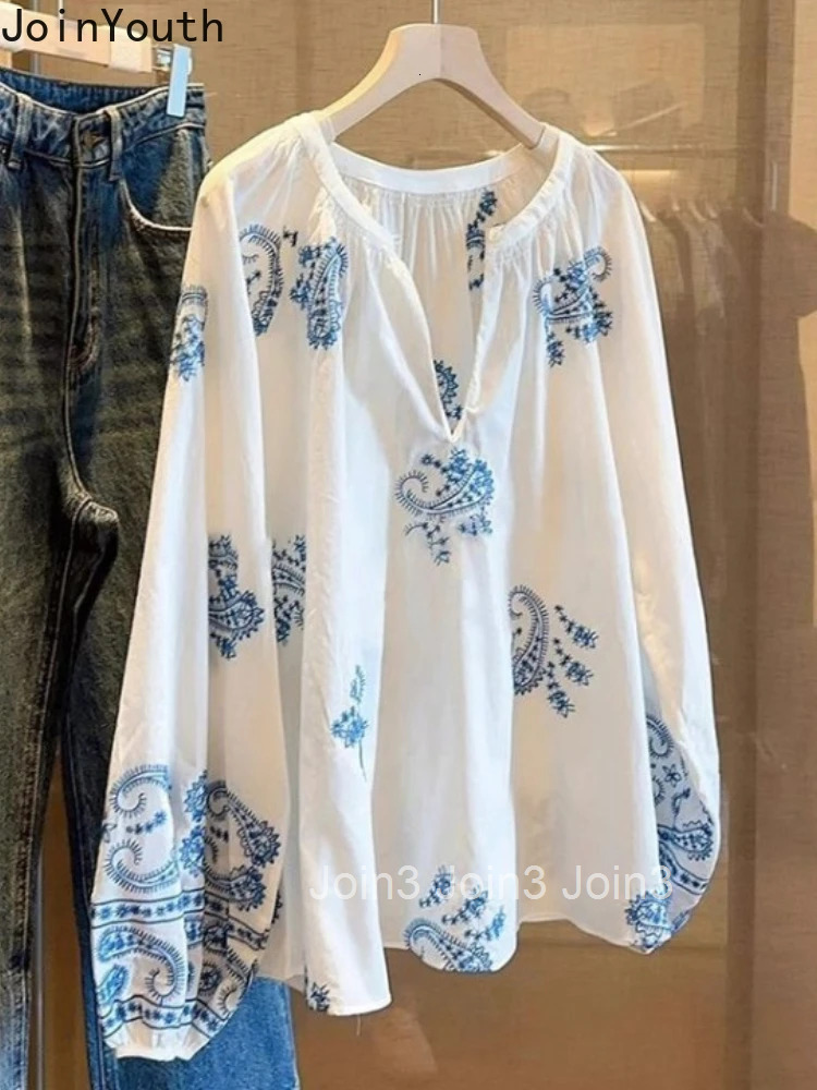 Women Clothing Indie Folk Long Sleeve Blouse Fashion Oversized Shirts 2025 Blusas Mujer De Moda Floral Embroidery Blouses Tops