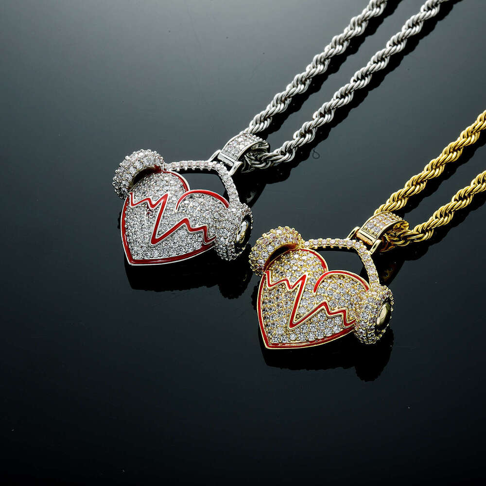 Jin Ao New Full Dia Hip-Hop Pendant Heartbeat Heart Couple Necklace Trendy Jewelry Accessories