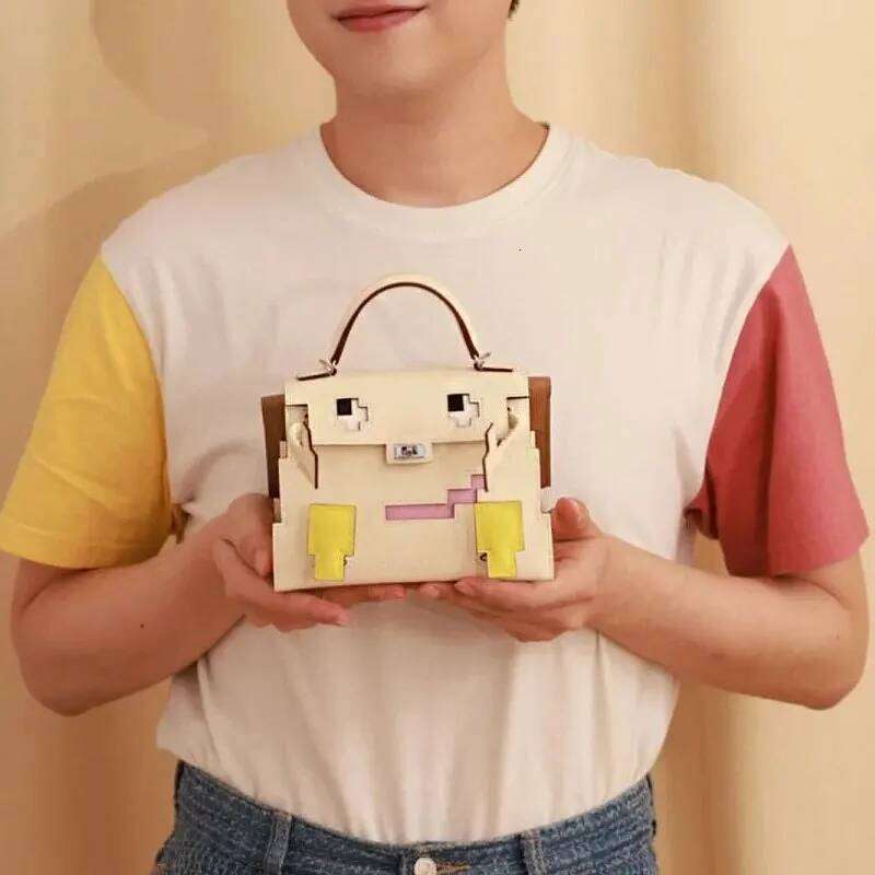 Women Mosaic Robot Cute Contrast Color Lock Girl Y2k New Trendy Aesthetic Small Pink White Shoulder Crossbody Satchel Bag