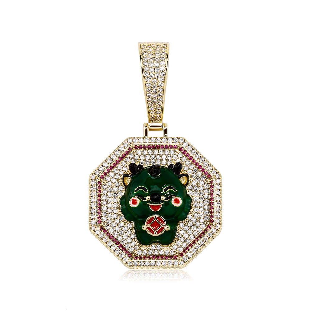 National Trend Hip-Hop Year Dragon Tiger Necklace Full Zircon Oil Painting Mini Zodiac Pendant Gold Jewelry