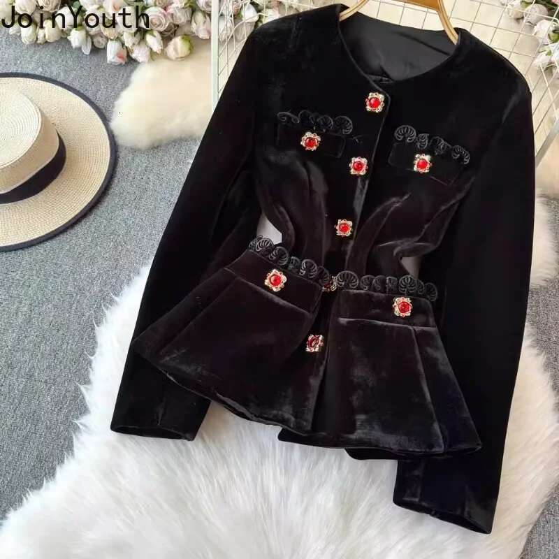 Vintage Two Piece Sets Women Outfits Women Clothes O-neck Belt Tunic Jackets Slim Waist Shorts Suit Roupas Femme Chic Velvet Set