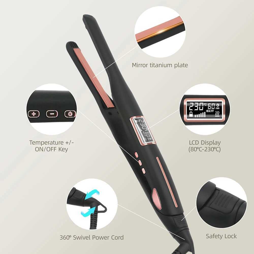 Mini Hair Straightener Curler Titanium Thin Plate Pencil Flat Iron For Short Hair Beard Pixie Cut Salon Styling Tool 100-240VXJ250621