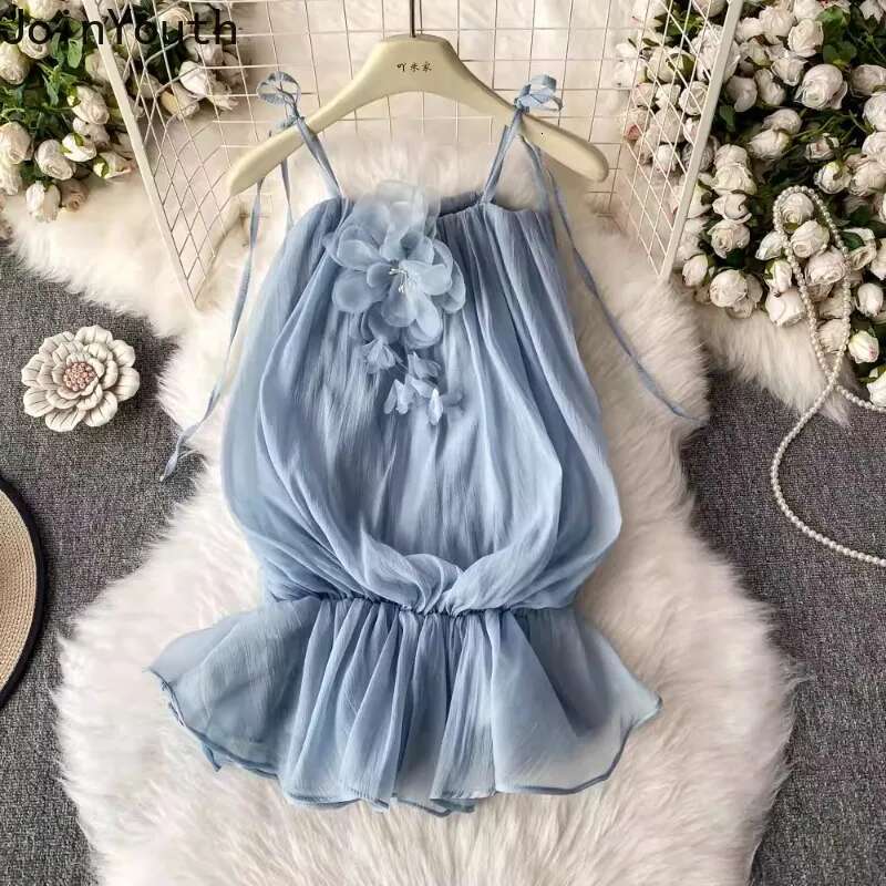 Sweet Tanks for Womens 2025 Ropa Mujer Solid Color Sleeveless Tees Ruffles Off Shoulder Sling Vest Fashion Summer Crop Tops